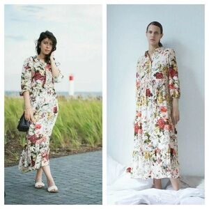 ZARA Women’s Floral Print Button Front Shirt  Dress 2183 SZ Small